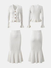 Ruffled V - Neck Top and Midi Skirt Sweater Set - Amara Luxe Fine Boutique