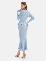 Ruffled V - Neck Top and Midi Skirt Sweater Set - Amara Luxe Fine Boutique