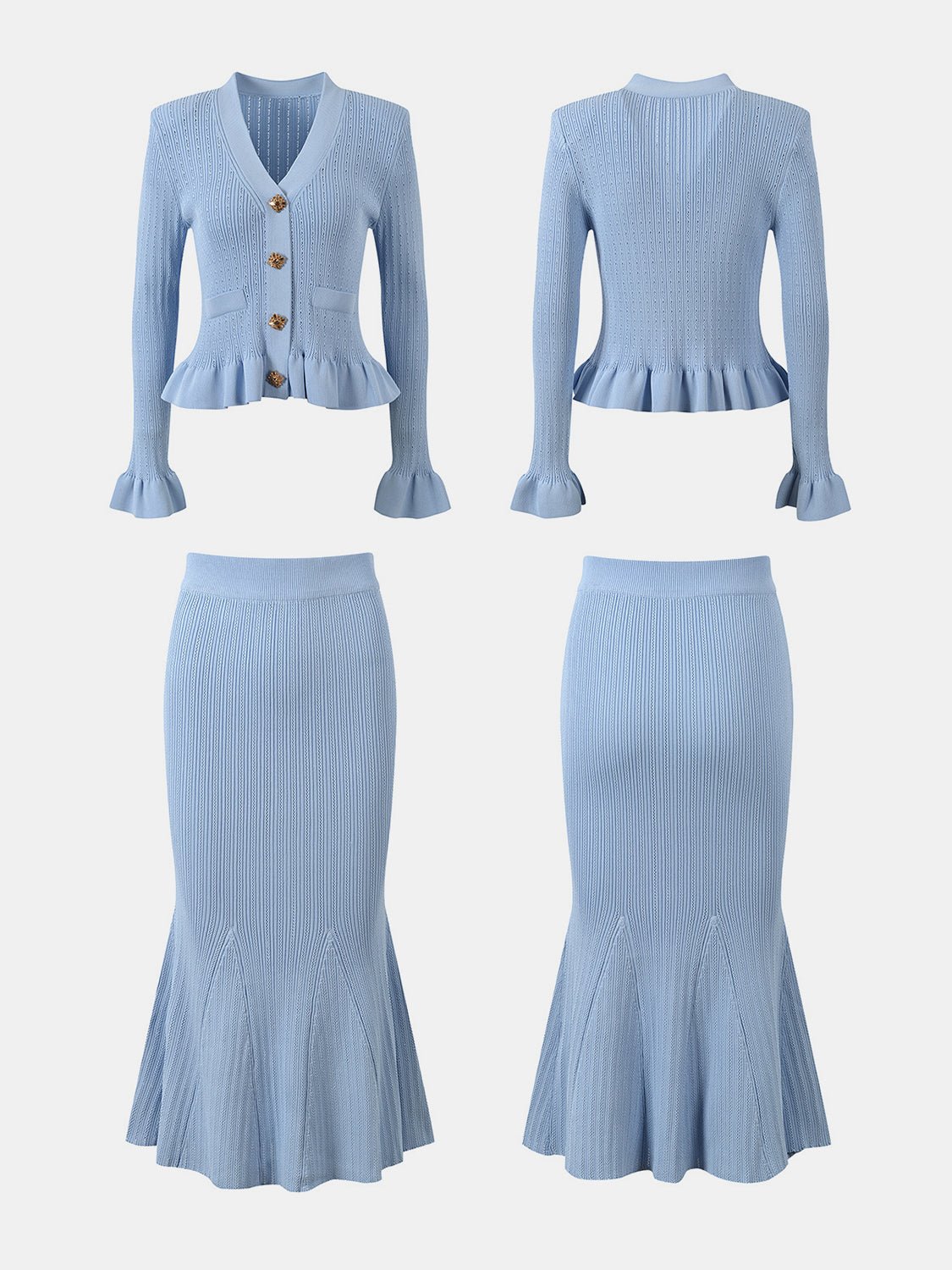Ruffled V - Neck Top and Midi Skirt Sweater Set - Amara Luxe Fine Boutique