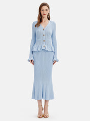 Ruffled V - Neck Top and Midi Skirt Sweater Set - Amara Luxe Fine Boutique