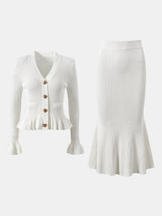 Ruffled V - Neck Top and Midi Skirt Sweater Set - Amara Luxe Fine Boutique