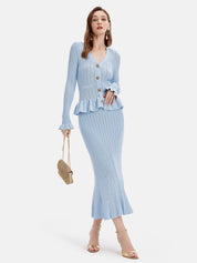 Ruffled V - Neck Top and Midi Skirt Sweater Set - Amara Luxe Fine Boutique
