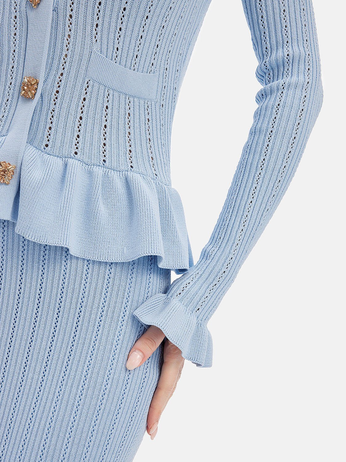Ruffled V - Neck Top and Midi Skirt Sweater Set - Amara Luxe Fine Boutique