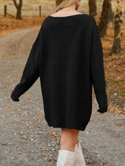 V - Neck Dropped Shoulder Sweater Dress - Amara Luxe Fine Boutique