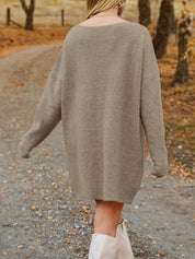 V - Neck Dropped Shoulder Sweater Dress - Amara Luxe Fine Boutique