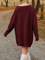 V - Neck Dropped Shoulder Sweater Dress - Amara Luxe Fine Boutique