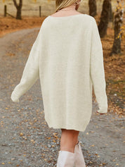 V - Neck Dropped Shoulder Sweater Dress - Amara Luxe Fine Boutique