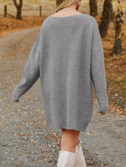 V - Neck Dropped Shoulder Sweater Dress - Amara Luxe Fine Boutique