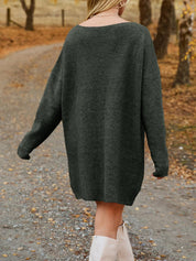 V - Neck Dropped Shoulder Sweater Dress - Amara Luxe Fine Boutique