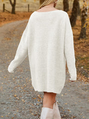 V - Neck Dropped Shoulder Sweater Dress - Amara Luxe Fine Boutique