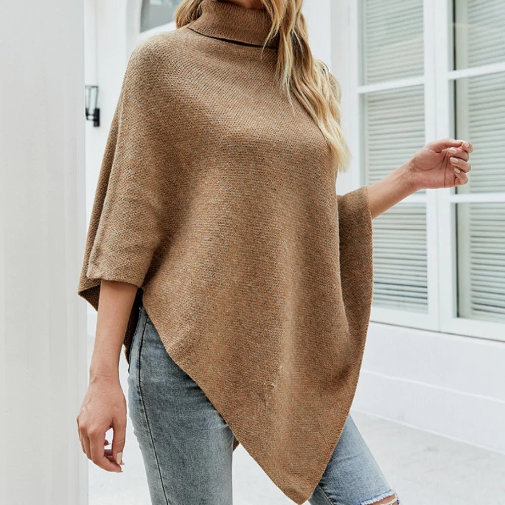 Womens Turtleneck Poncho With Side Buttons Details - Amara Luxe Fine Boutique