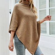 Womens Turtleneck Poncho With Side Buttons Details - Amara Luxe Fine Boutique