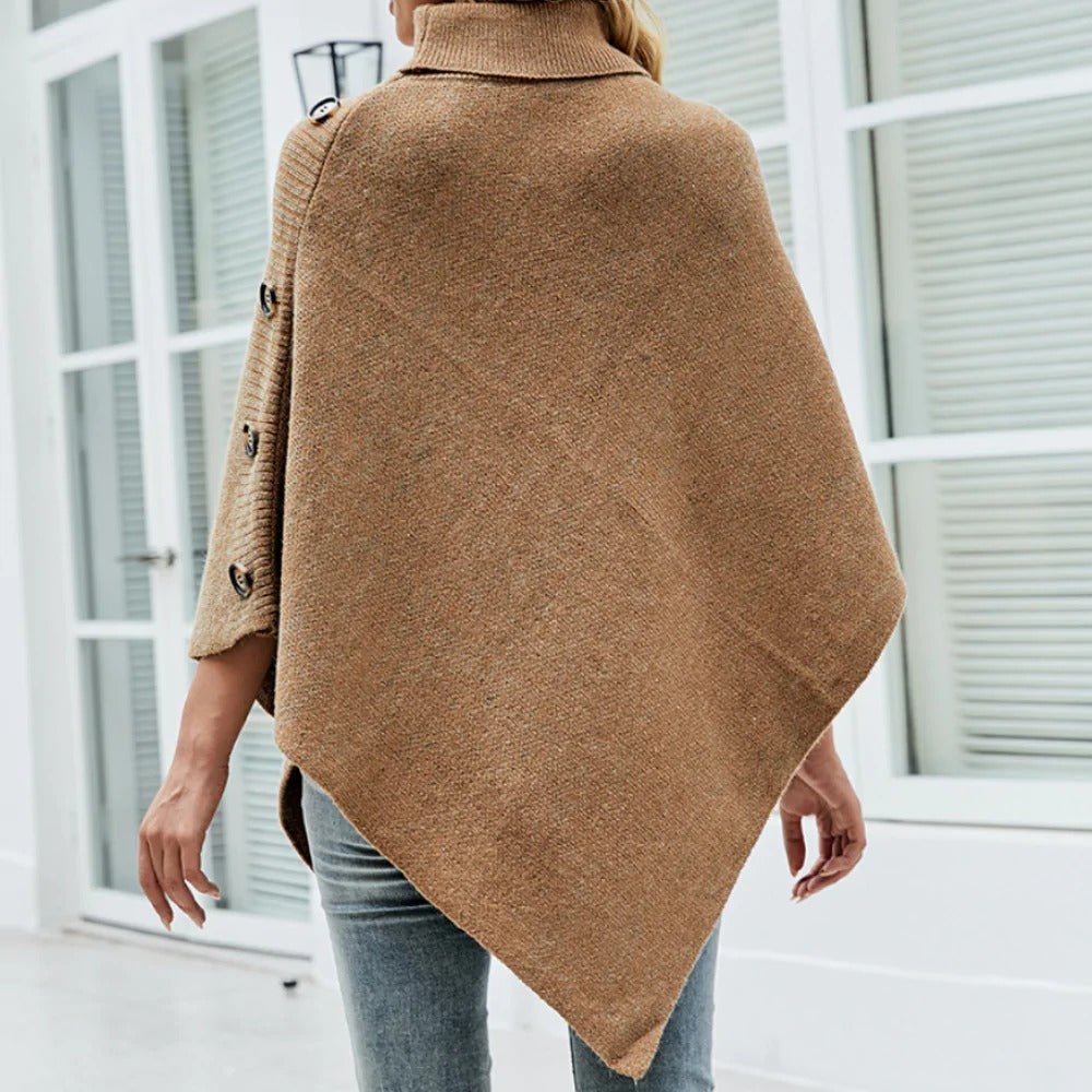 Womens Turtleneck Poncho With Side Buttons Details - Amara Luxe Fine Boutique