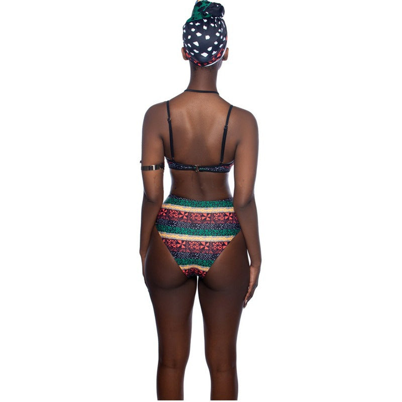 African black printed split swimsuit
