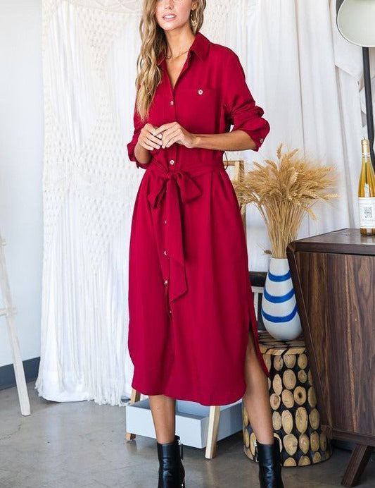 Button down shirt long dress PLUS 30 - 545P - Amara Luxe Fine Boutique