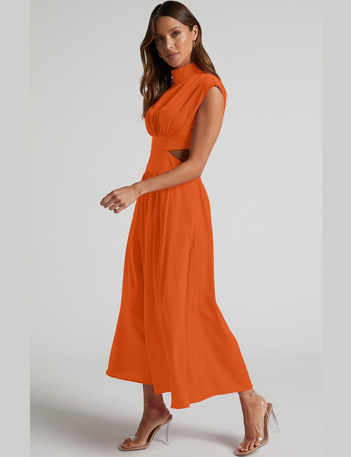 Cutout Mock Neck Sleeveless Ruched Dress - Amara Luxe Fine Boutique