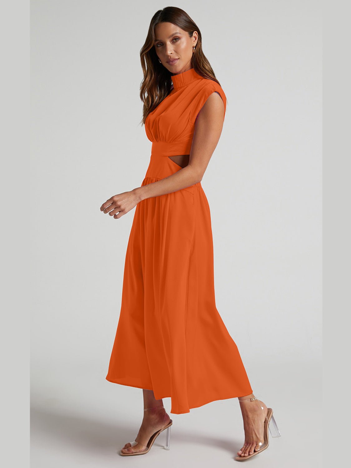 Cutout Mock Neck Sleeveless Ruched Dress - Amara Luxe Fine Boutique