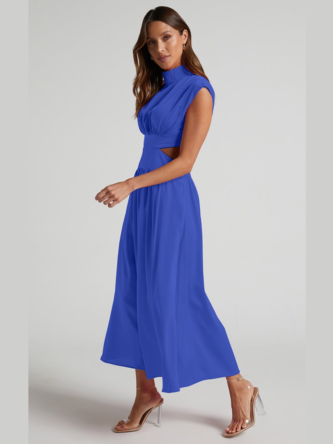 Cutout Mock Neck Sleeveless Ruched Dress - Amara Luxe Fine Boutique