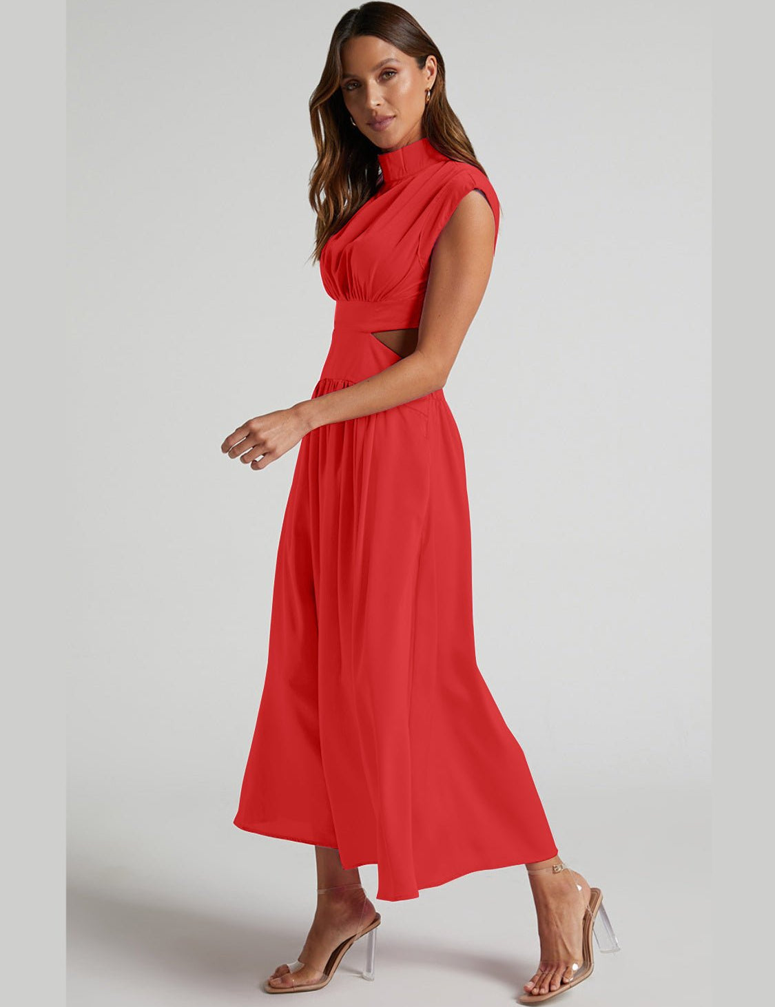 Cutout Mock Neck Sleeveless Ruched Dress - Amara Luxe Fine Boutique