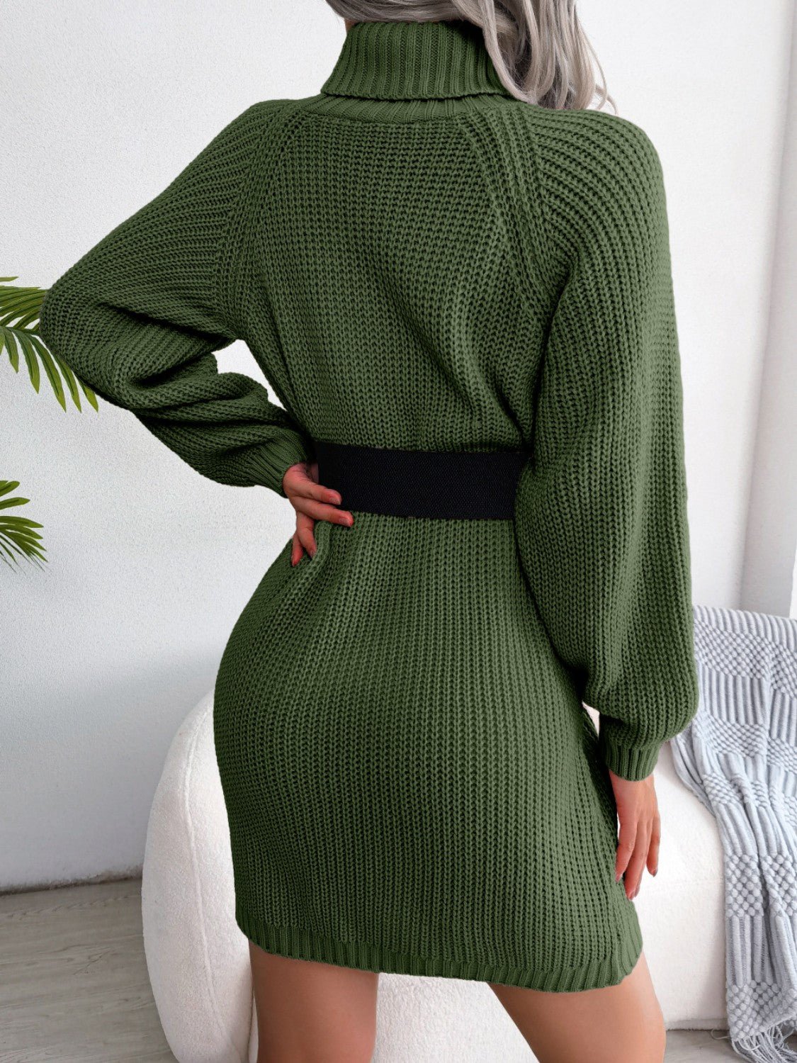 Decorative Button Turtleneck Sweater Dress - Amara Luxe Fine Boutique
