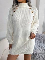 Decorative Button Turtleneck Sweater Dress - Amara Luxe Fine Boutique