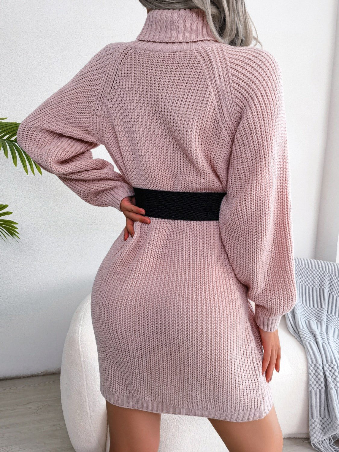 Decorative Button Turtleneck Sweater Dress - Amara Luxe Fine Boutique