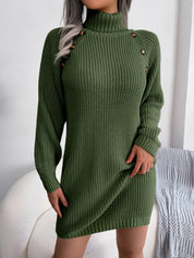 Decorative Button Turtleneck Sweater Dress - Amara Luxe Fine Boutique