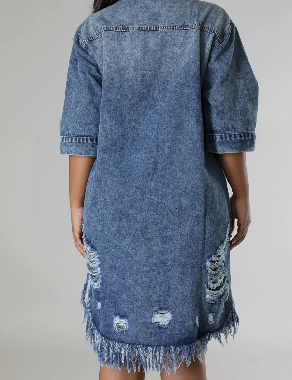 Distressed Raw Hem Button Up Denim Dress - Amara Luxe Fine Boutique