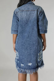 Distressed Raw Hem Button Up Denim Dress - Amara Luxe Fine Boutique