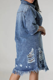 Distressed Raw Hem Button Up Denim Dress - Amara Luxe Fine Boutique