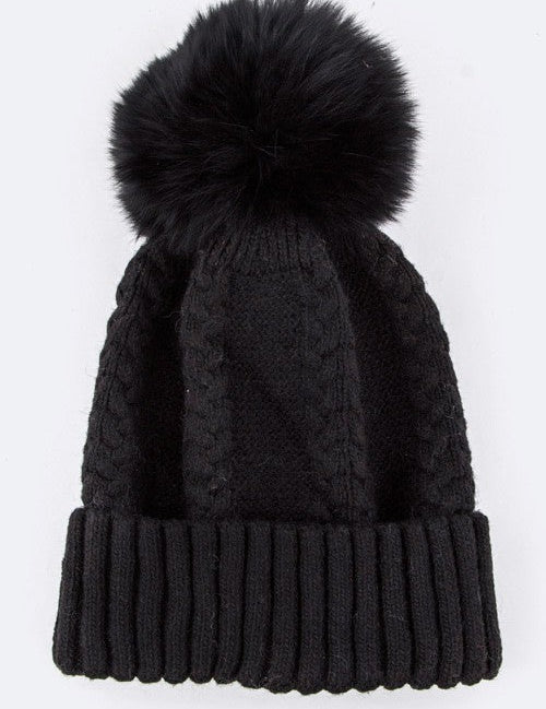 EMMEZ Raccoon Fur PomPom Cashmere Beanie - Amara Luxe Fine Boutique