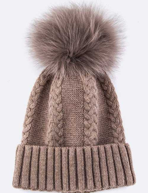 EMMEZ Raccoon Fur PomPom Cashmere Beanie - Amara Luxe Fine Boutique