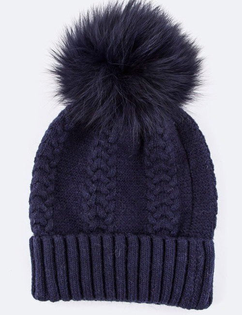 EMMEZ Raccoon Fur PomPom Cashmere Beanie - Amara Luxe Fine Boutique