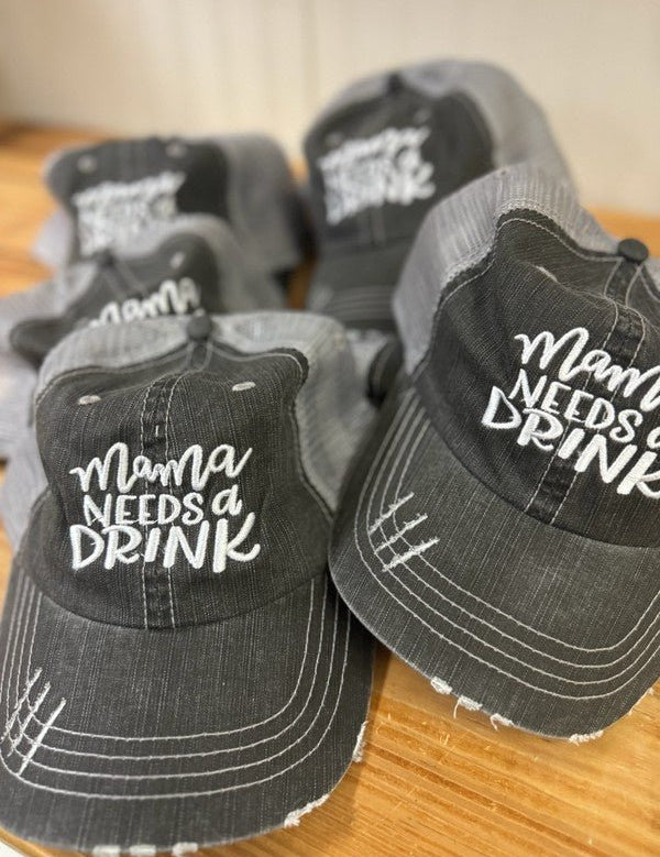 Mama Needs a Drink Embroidered Trucker - Amara Luxe Fine Boutique