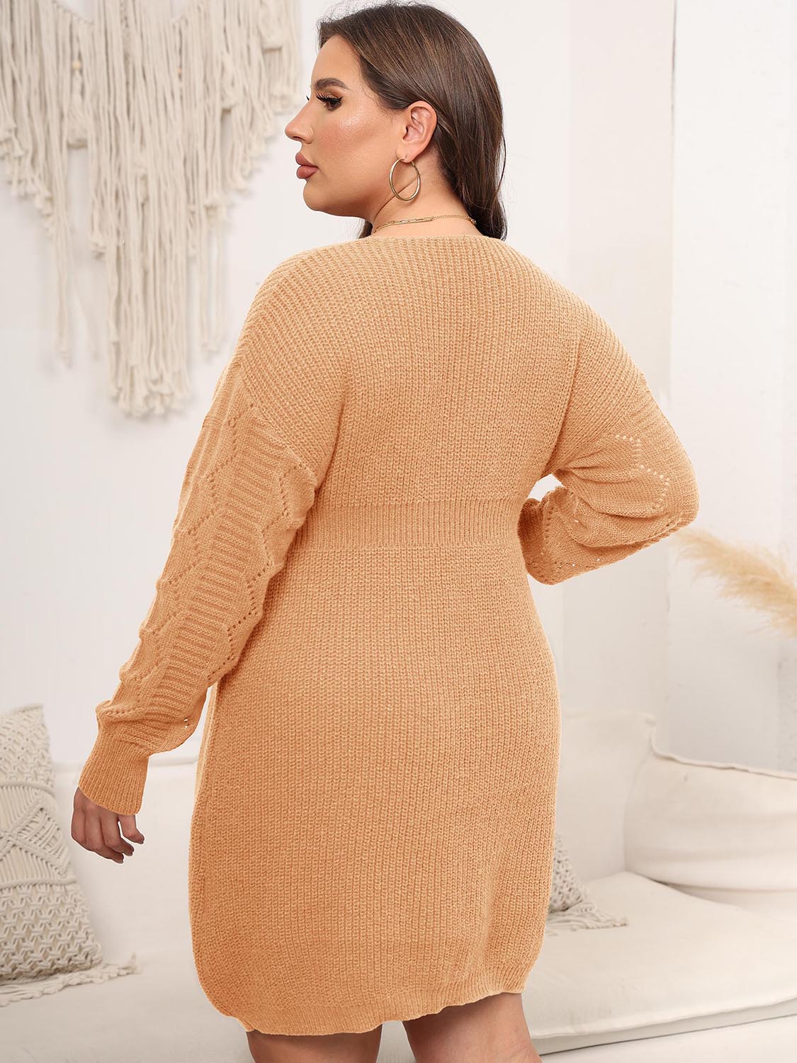 Plus Size Dropped Shoulder Long Sleeve Knit Mini Dress - Amara Luxe Fine Boutique