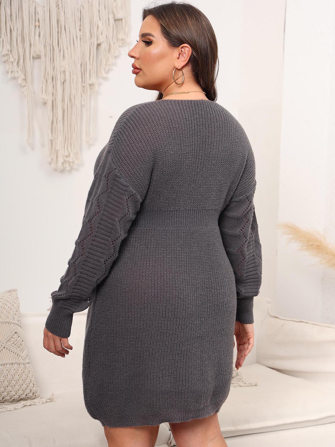 Plus Size Dropped Shoulder Long Sleeve Knit Mini Dress - Amara Luxe Fine Boutique