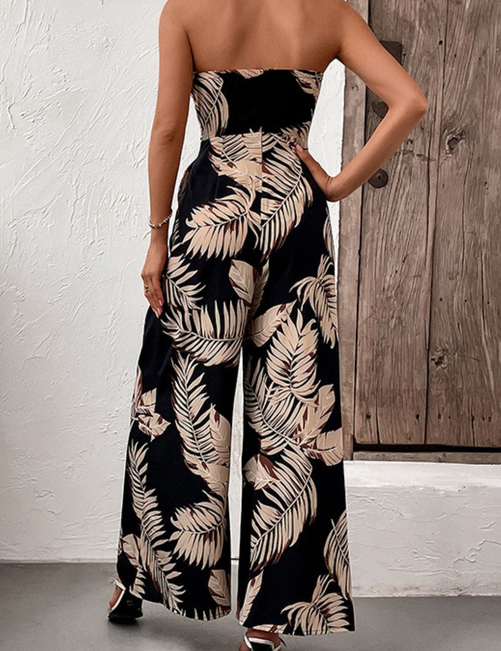 Printed Strapless Wide Leg Jumpsuit with Pockets - Amara Luxe Fine Boutique