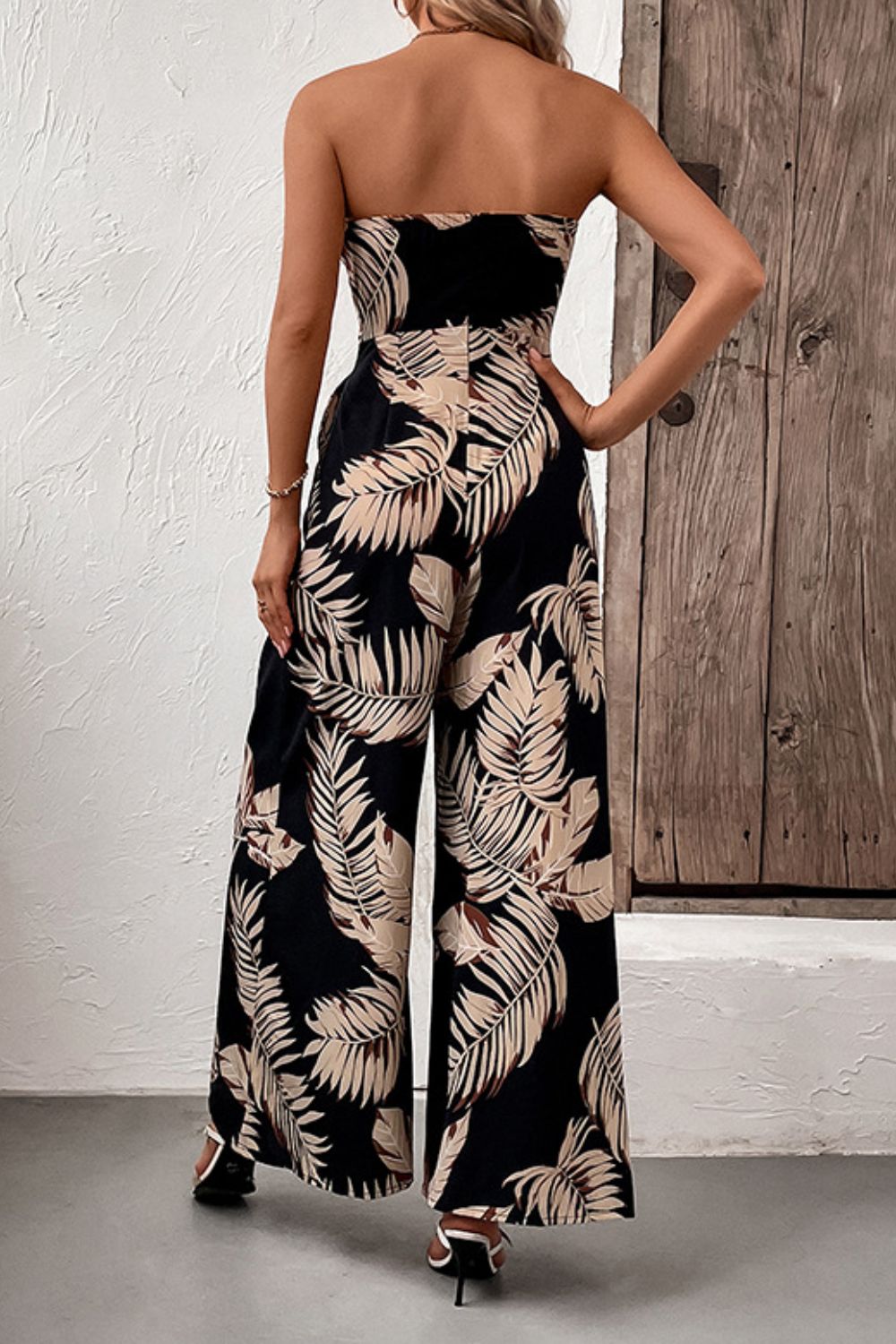 Printed Strapless Wide Leg Jumpsuit with Pockets - Amara Luxe Fine Boutique