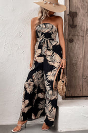 Printed Strapless Wide Leg Jumpsuit with Pockets - Amara Luxe Fine Boutique