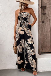 Printed Strapless Wide Leg Jumpsuit with Pockets - Amara Luxe Fine Boutique