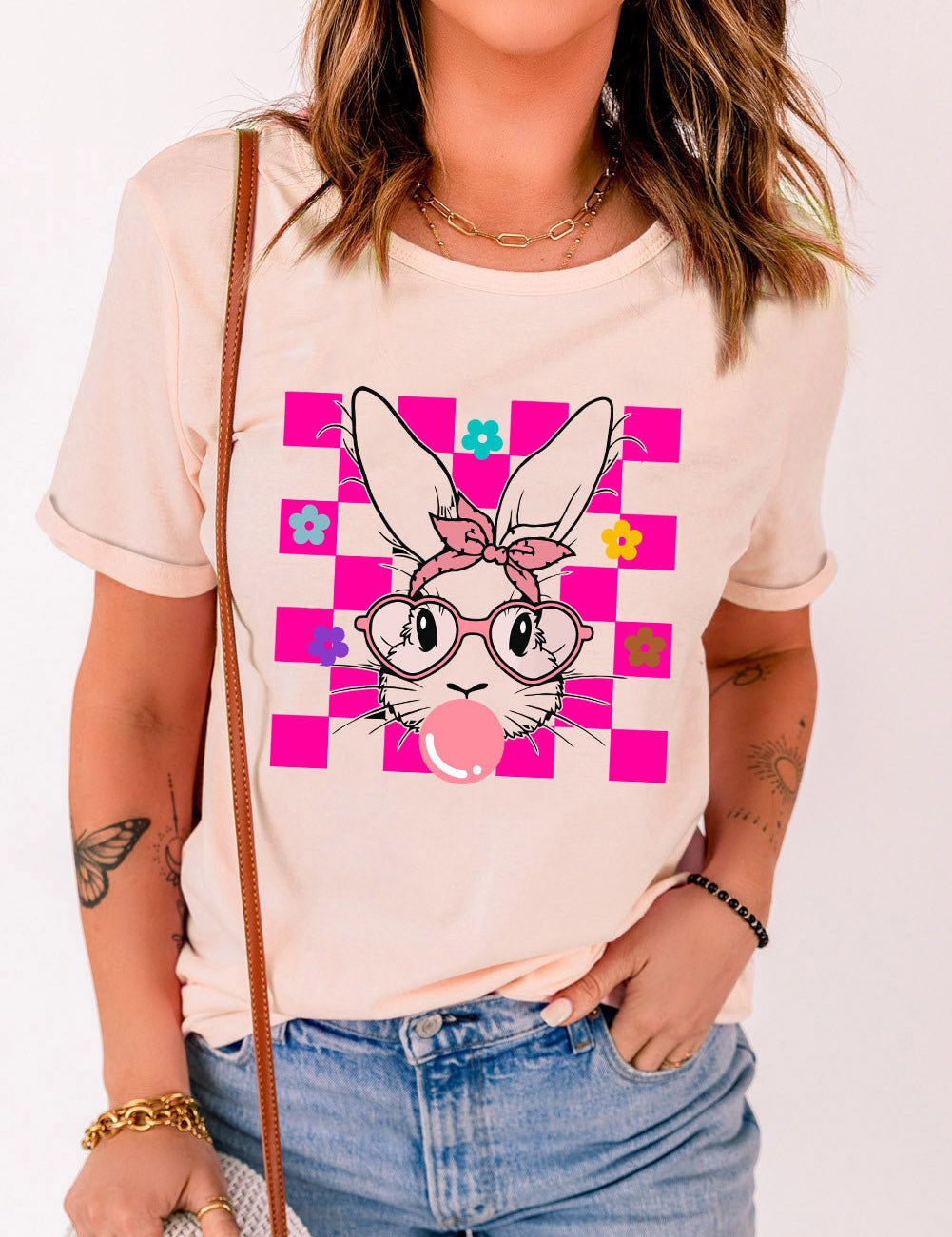 Rabbit Round Neck Short Sleeve T-Shirt - Amara Luxe Fine Boutique