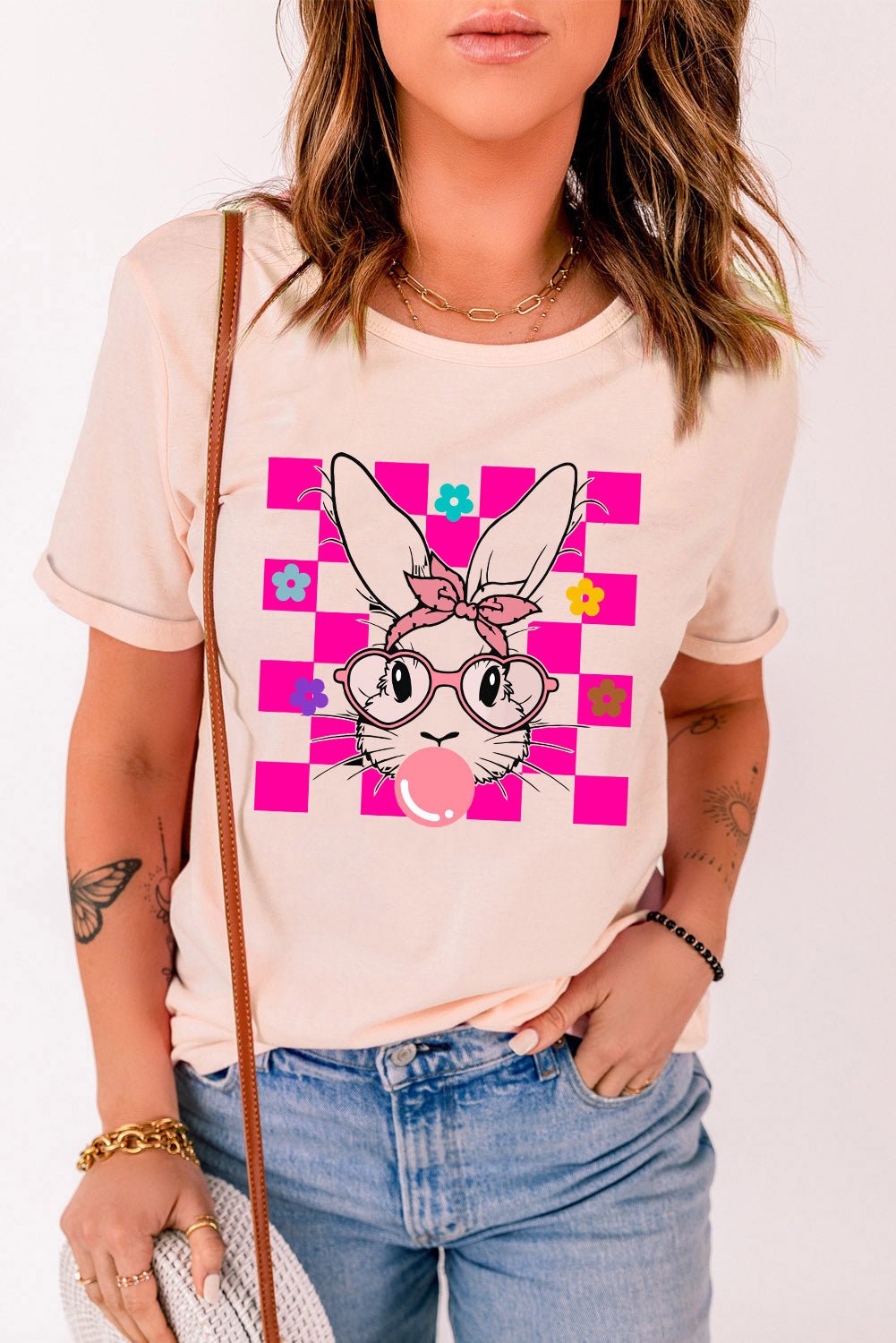 Rabbit Round Neck Short Sleeve T-Shirt - Amara Luxe Fine Boutique