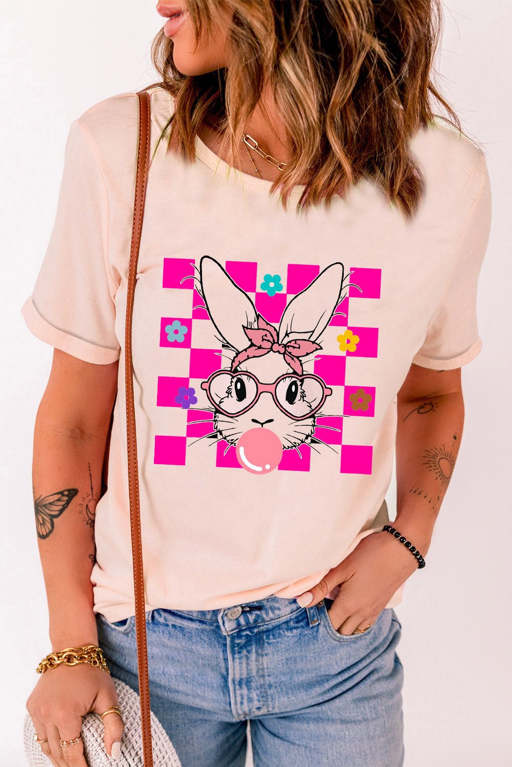 Rabbit Round Neck Short Sleeve T-Shirt - Amara Luxe Fine Boutique