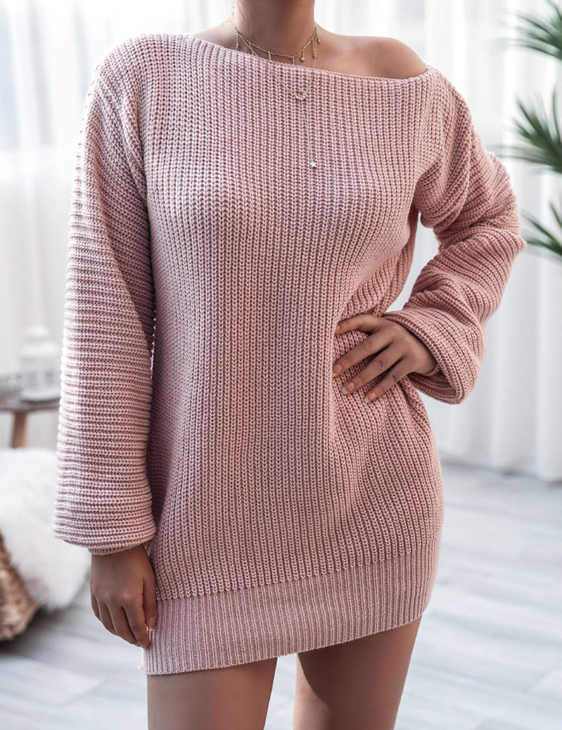 Rib - Knit Mini Sweater Dress - Amara Luxe Fine Boutique