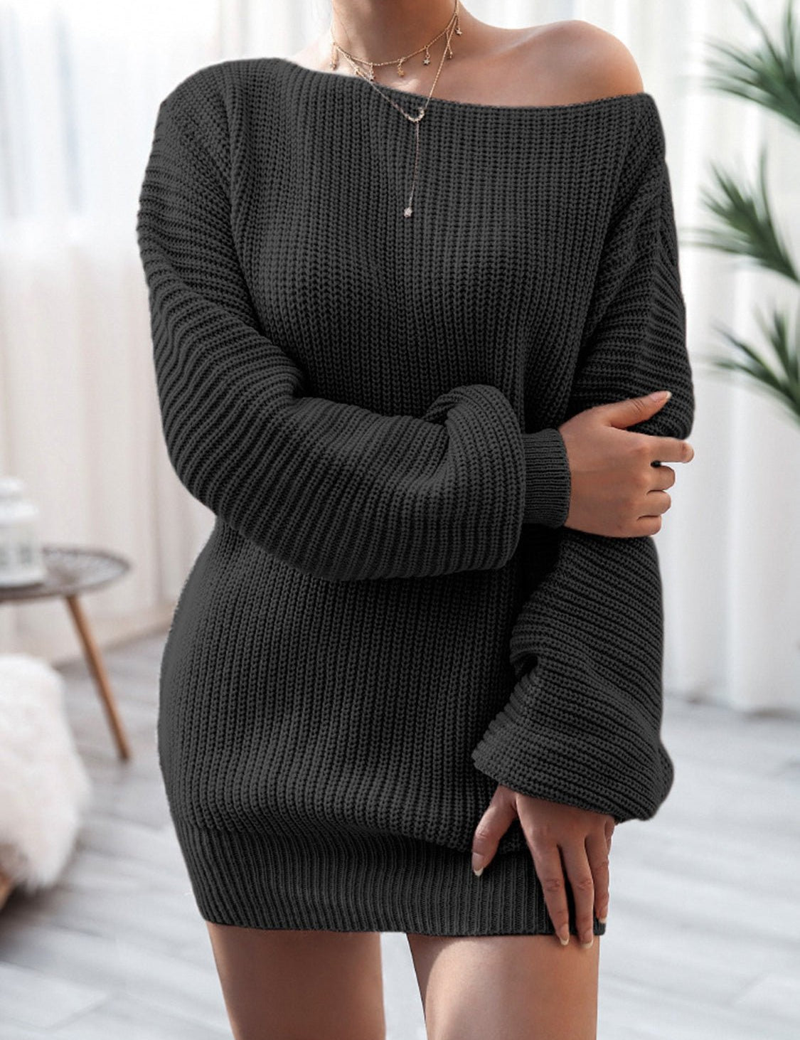 Rib - Knit Mini Sweater Dress - Amara Luxe Fine Boutique