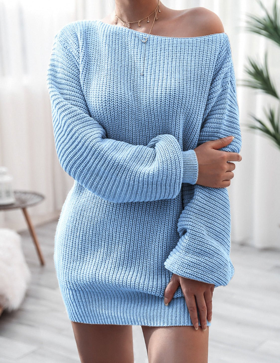 Rib - Knit Mini Sweater Dress - Amara Luxe Fine Boutique