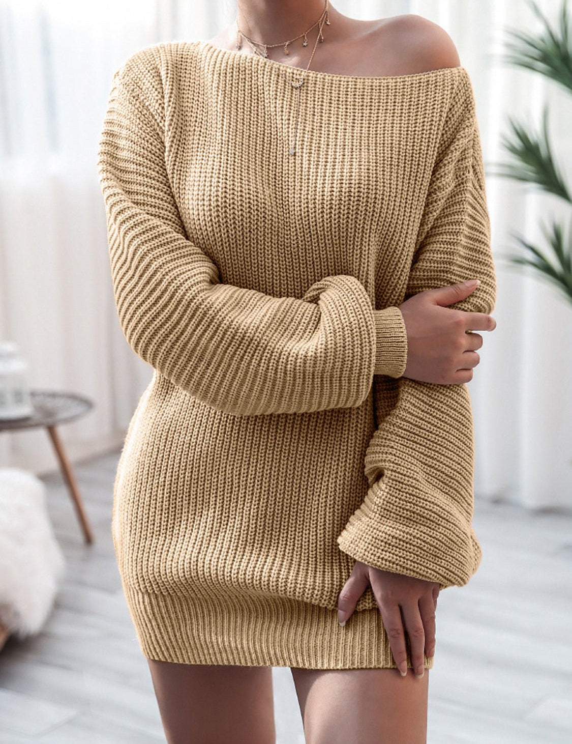 Rib - Knit Mini Sweater Dress - Amara Luxe Fine Boutique