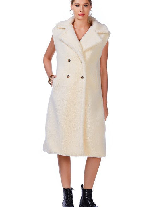 Sleeveless Double Breasted Teddy Coat - Amara Luxe Fine Boutique