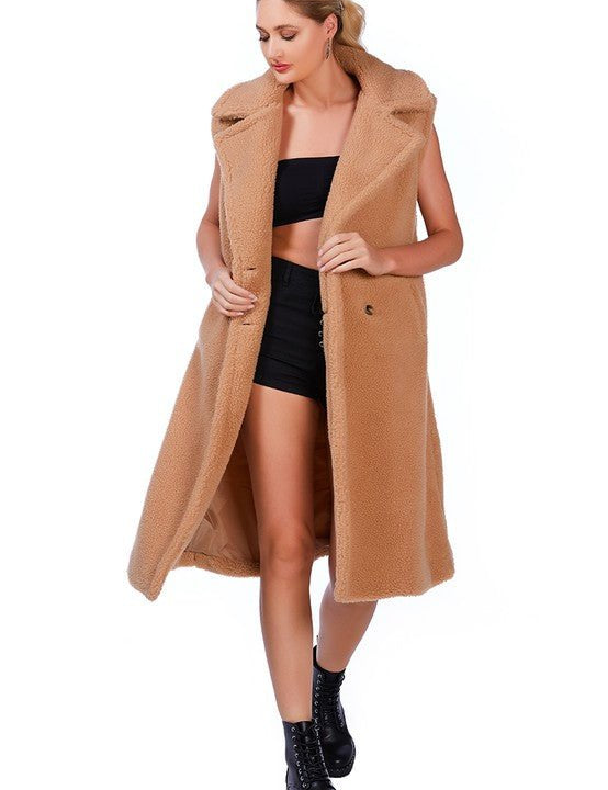 Sleeveless Double Breasted Teddy Coat - Amara Luxe Fine Boutique