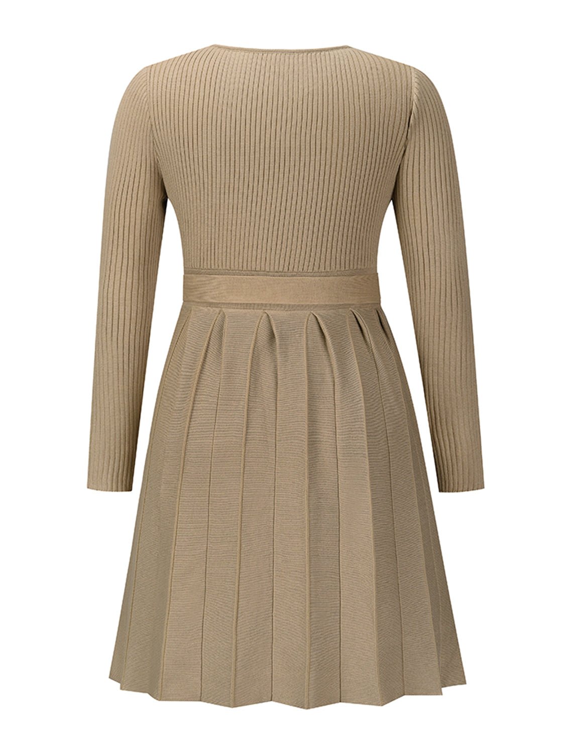 Surplice Neck Tie Front Pleated Sweater Dress - Amara Luxe Fine Boutique